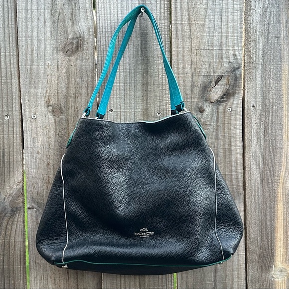 Coach Black and Teal Leather Tote Bag - Picture 1 of 15